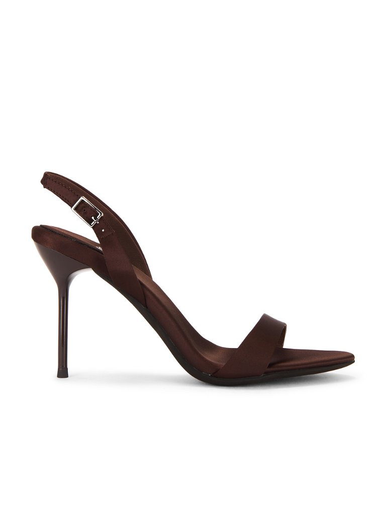 Jeffrey Campbell Go-Getter Sandal In Coffee Brown Satin Open Toe High Heels
